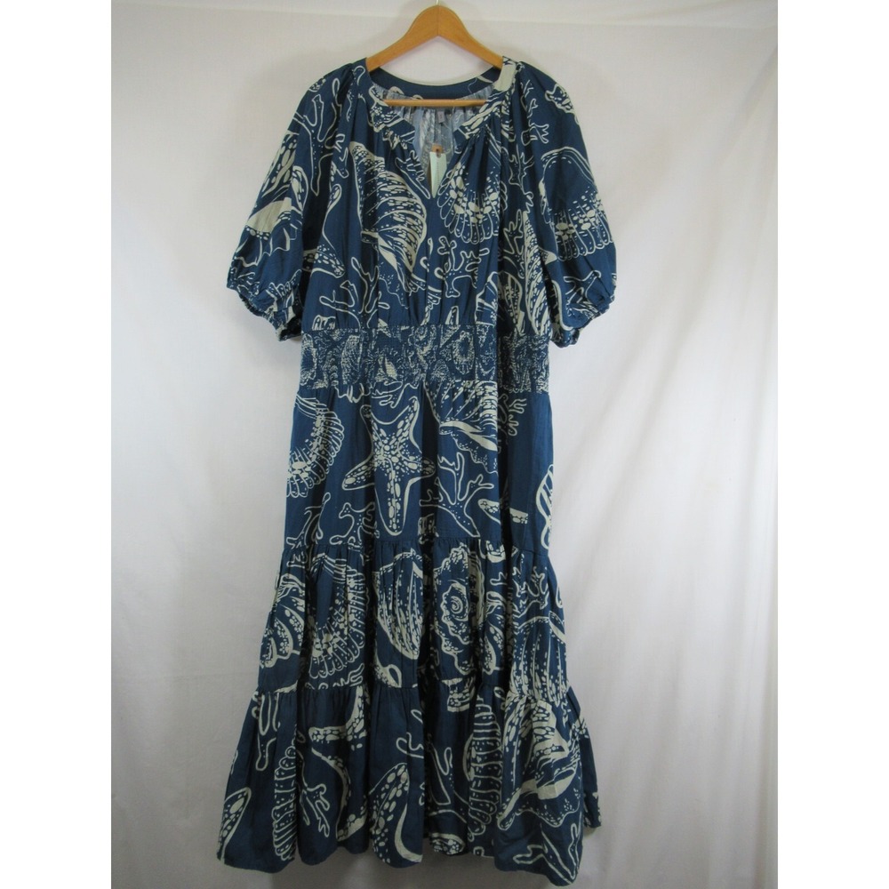 NEW Conditions Apply Anthropologie Midi Dress Plus Size 26W Blue Puff Sleeve